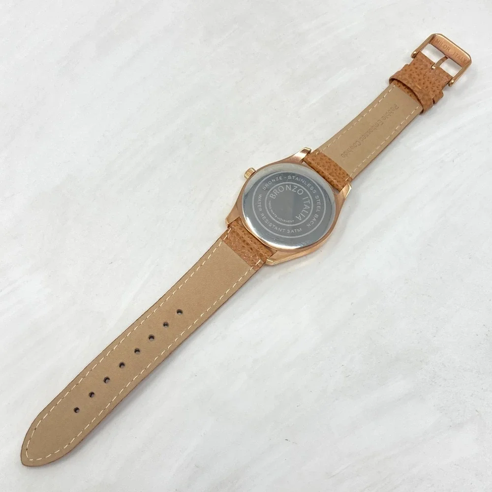Bronzo Italia QVC Watch Women 39mm Rose Gold Tone Brown Leather Band New Battery